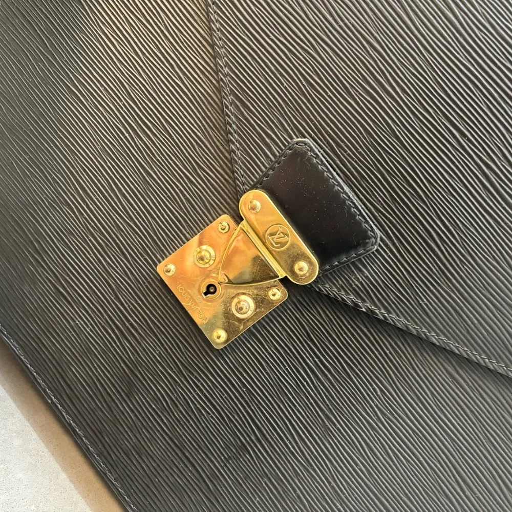 LAST CHANCE Louis Vuitton Black Epi Leather Briefcase with Gold Hardware